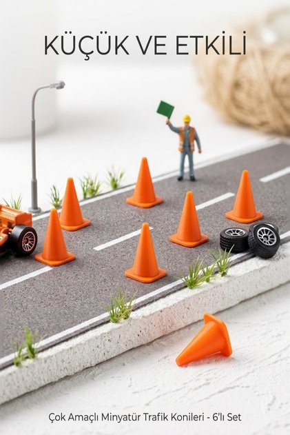 Oyuncak 6 Lı Set Çok Amaçlı 3 cm Minyatür Trafik Konileri 6 Adet Duba Oyunu