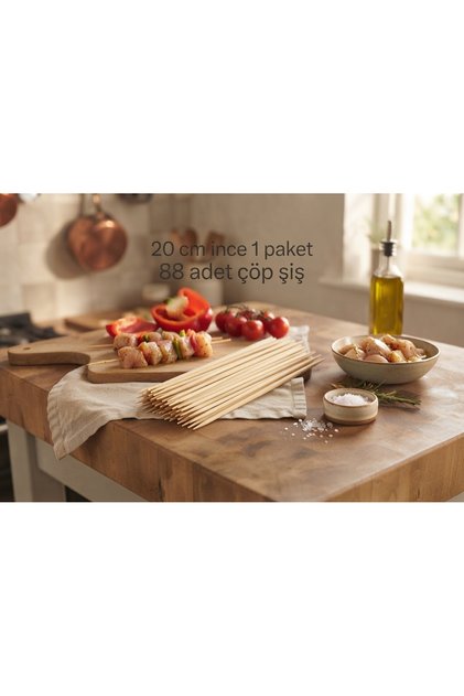 Mangal Tavuk Izgara 20 cm ince Ahşap Çöp Şiş Çubuğu 1 Paket 88 adet
