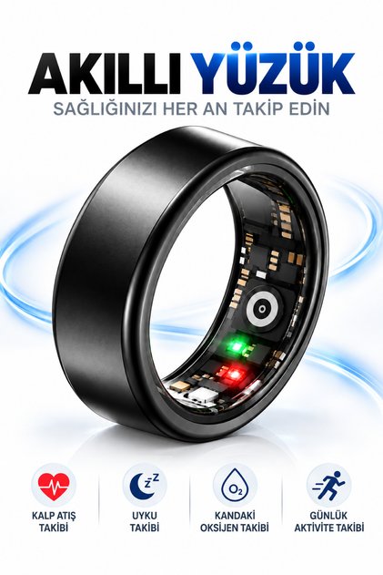 Akıllı Yüzük Smart Ring Sağlık Takip Cihazı Kalp Atışı Uyku Kandaki Oksijen Adım Sayar Aktivite Takibi