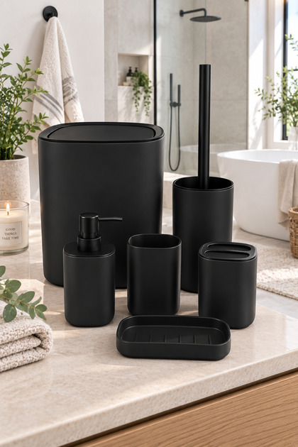 Aura 6 Piece Bathroom Set Black