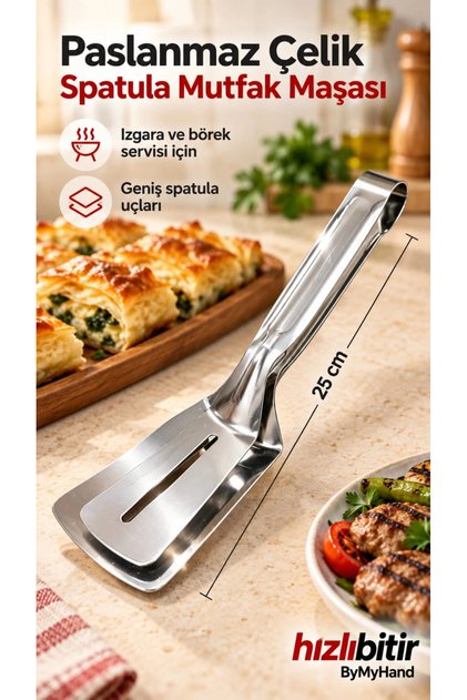 Paslanmaz Çelik Spatula Mutfak Servis Maşası Et Pişirme Maşası