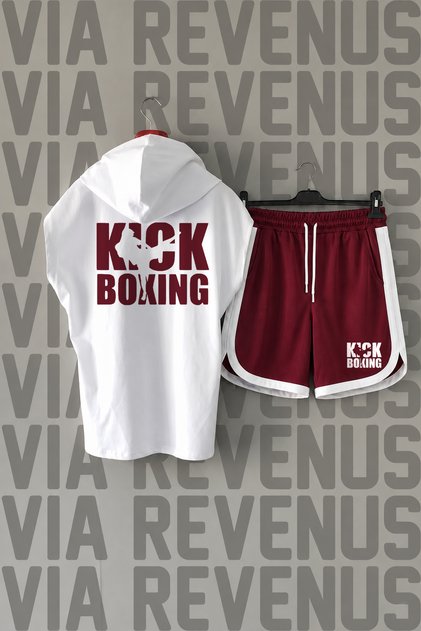 Kick Boxing Front and Back Printed Zero Sleeve Hooded Sports Tshirt and Custom Jersey Fabric Sports Shorts