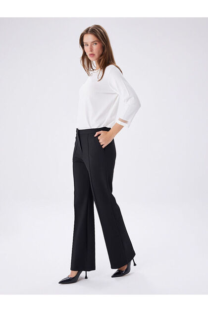 Önü Dikiş Detaylı Wıde Leg Fıt Örme Pantolon W27PNT012