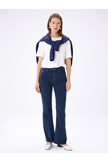 Straight Fit Taşlı Jean Pantolon W27JPN006