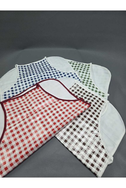 Advantageous 4-Pack - Gingham Patterned Waterproof Pvc Oilcloth Apron - 4 Pieces of 50 cm Aprons | Waterproof Apron with Piping
