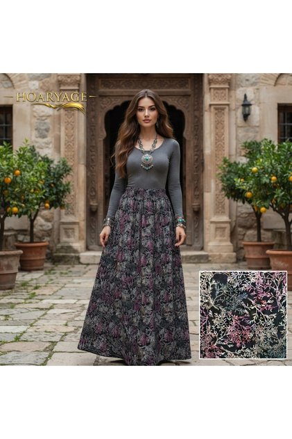 Elastic Waist, Vibrant Colored Patterned Viscose Printed Fabric Maxi Skirt, Prayer Skirt, Size 38, 100 kg