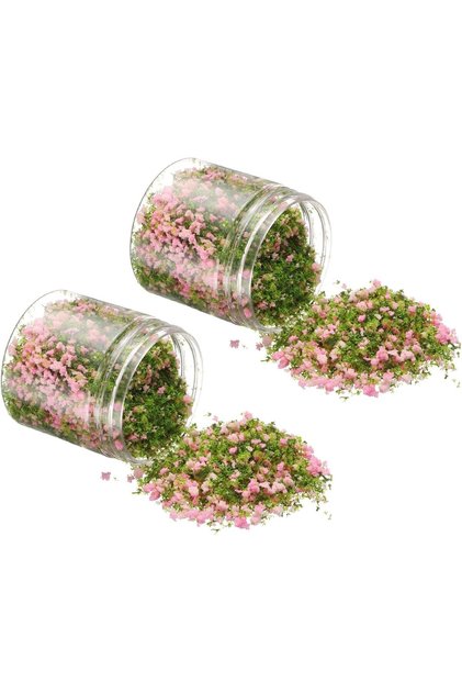 عبوة من قطعتين من مسحوق العشب الزهري الصغير 185 مل، عشب وردي مصغر لصناعة بيوت الدمى والحدائق الخيالية