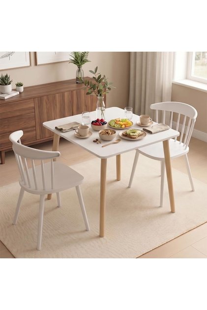 Taimi 3-Piece Dining Table Set - Solid Wood Dining Table 80x80x73CM with 2 Modern and Comfortable Hi