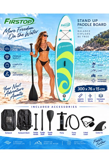 HMI93 300X76X15 Cm Şişme SUP Board Stand Up Paddle Board – Pompa Kürek Seti – 200 Kg Taşıma Kapasiteli