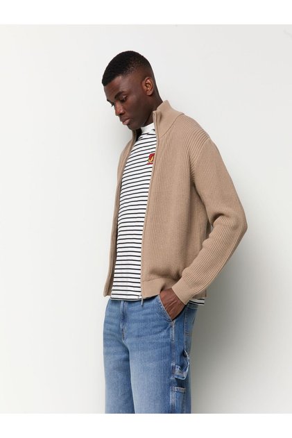 Cardigan tricotat din bumbac cu fermoar