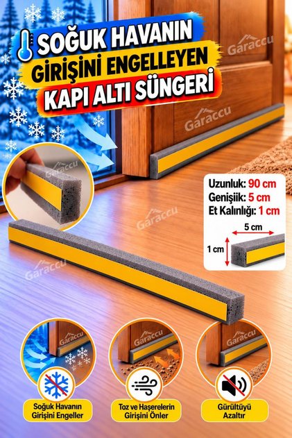 Gri Kapı Altı Süngeri (90 cm) Yapışkanlı Isı Yalıtım Bandı Eşik Süngeri Soğuk ve Toz Geçirmez