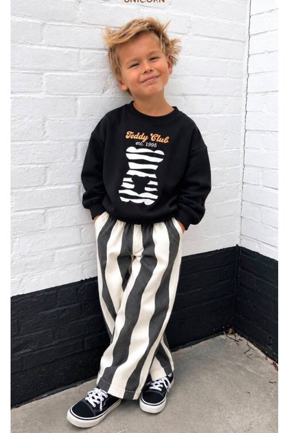 Erkek Çocuk Tedy Club Baskılı Fırçalı Kumaş 3 İplik Sweatshirt Ve Denim Pantolon / Unisex Çocuk %100 Pamuk İkili Takım