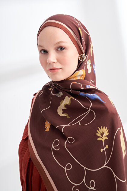 Floral Archive Fiora Pattern Shawl - Brown - Oil Green