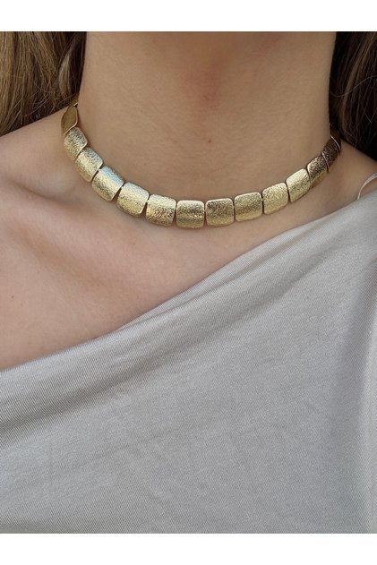 14 K kaplama köşeli boho tarz gold kolye(45 cm)