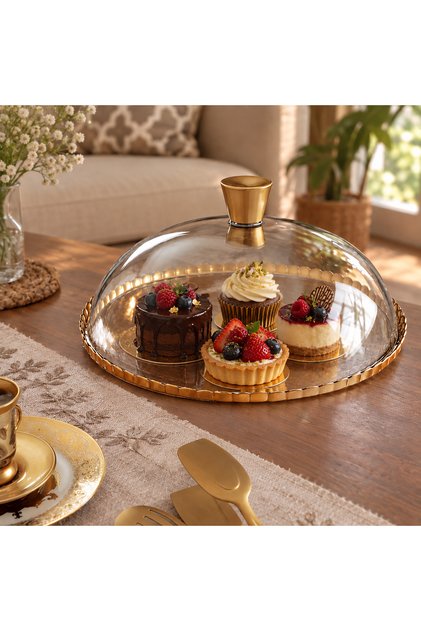 Premium Fanus Paşabkapaklı Luxury Cake and Pastry Dish, Glass, 32 cm