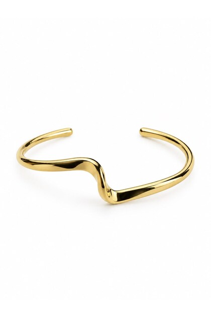 Curved Model Gold Handcuff Bracelet