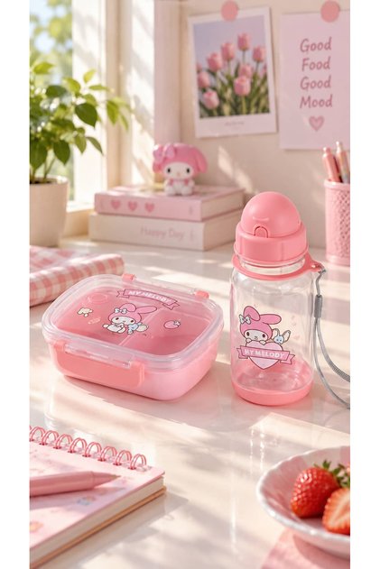 Sanrio Lisanslı My Melody Bento Yemek Kutusu ve Su Şişesi Seti 20 Cm – Günlük Kullanım