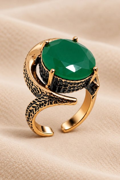 Women's Copper Ring Authentic Green Ruby Natural Stone Adjustable Copper Ring