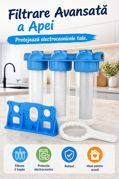 Macvi ® Sistem de filtrare triplă a apei 3/4 ", 34,5 cm, Alb/Albastru