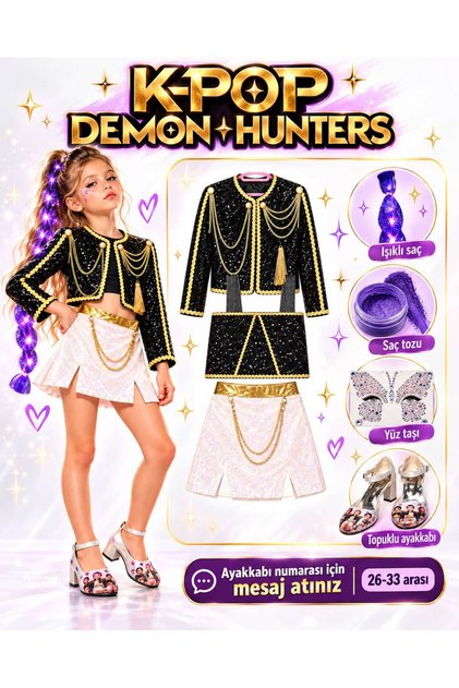 Kpop Huntrix Costume Rumi Mira Zoey Costume - Rumi Purple Light Hair - Purple Hair Powder - Face Stone - Kpop Heels Birthday Party Concert Set