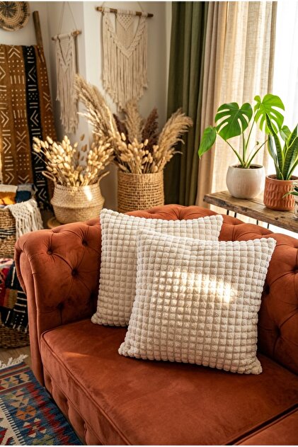 Spotted Pattern | Soft Embossed Textured Light Mink 2-Piece Throw Pillow Cover | Bohemian Punch Sofa Cushion Cover, Throw Pillow Cover