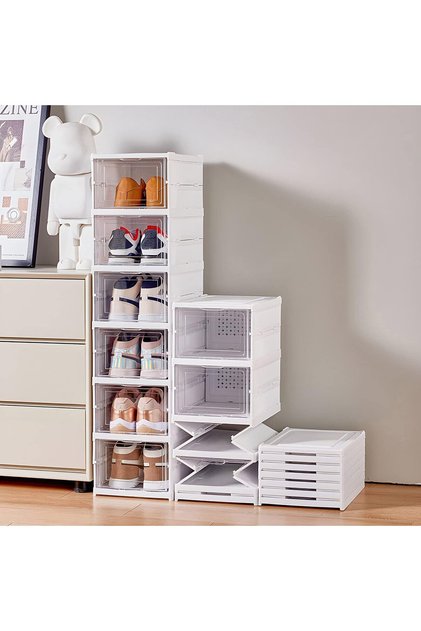 Shoe Organizer,6-tier Foldable Plastic Shoe Organizer,All In One Clear Shoe Rack With Doors,Multifun