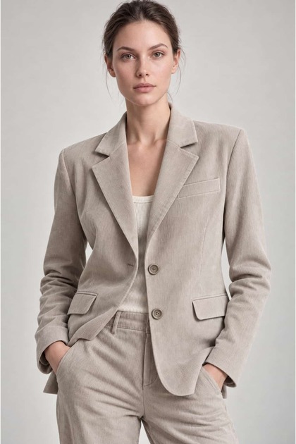 İnce Fitilli Kadife Blazer Ceket