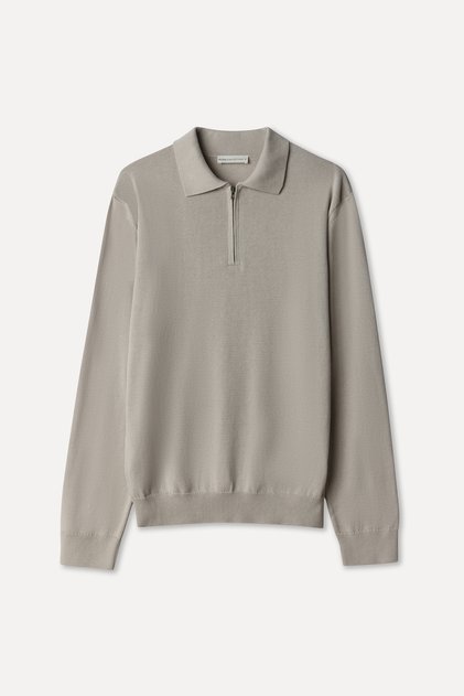 Men's Stone Color Cotton Polo Collar Sweater