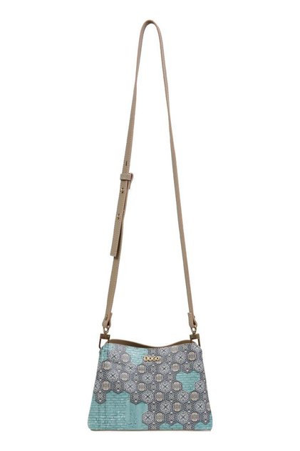 Women's Vegan Leather Blue Shoulder Bag - Ethnic Faience Design