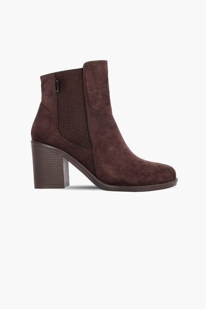 Geranium Women's Nubuck Detailed Elastic Side Zipper Heeled Boots B4759