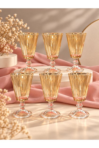 Queen Long Set of 6 Honey Yellow Coffee Cups – Stylish Decorative Glass Cup Set