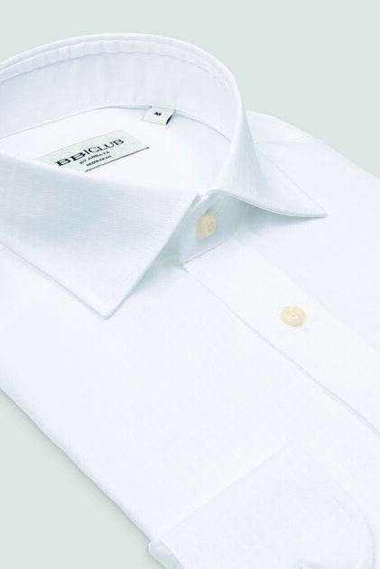 Bb Club Lima Jakar 100% Cotton Regular Fit White Classic Collar Men's Patterned Shirt