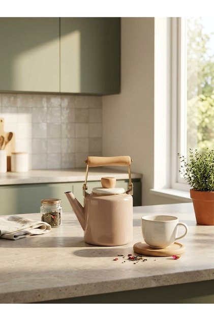 1.3L Kitchen Tea Pot with Elegant Design with Lid & Comfortable Top Handle for Everyday Use Dark Beige/White