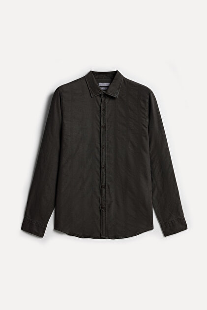 Men's Brown Lyocell Blend Regular Fit Long Sleeve Shirt