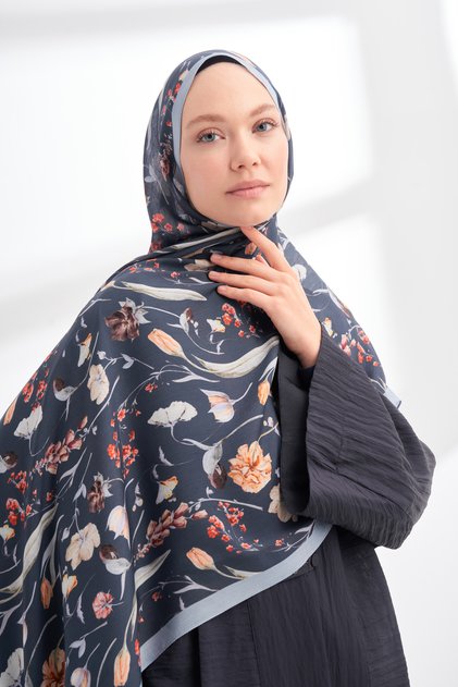 Floral Archive Rosalie Pattern Shawl - Indigo - Dark Blue