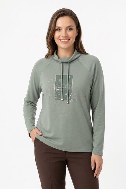 Women's Plus Size Lycra High Neck Raglan Sleeve Stone Print Patterned Soft Sweatshirt
