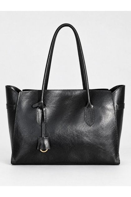 Siyah Kadın Fermuarlı İç Bölmeli Omuz Çantası Shopper Model