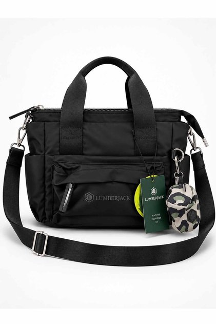 Black Shoulder and Crossbody Bag Multi-Compartment Adjustable Strap Daily Bag 20 X 21 X 8 cm