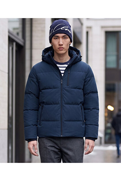 Jjbecks puffer jacket men's casual coat navy blue