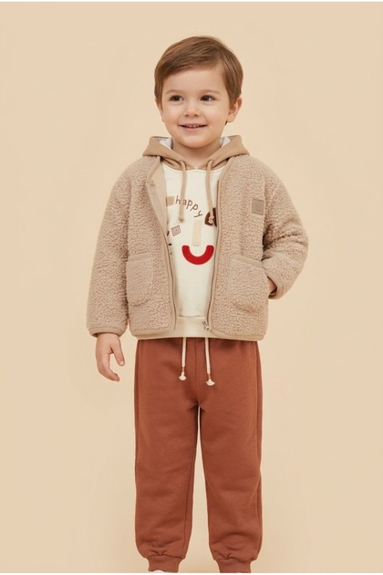 Zippered Welsoft Cardigan, Sweatshirt and Trousers Boys' 3-Piece Set