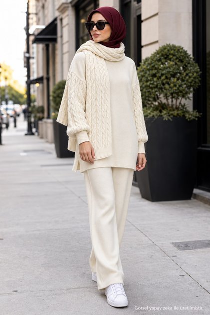 Knitted Sweater Set Cream Color Hm2960