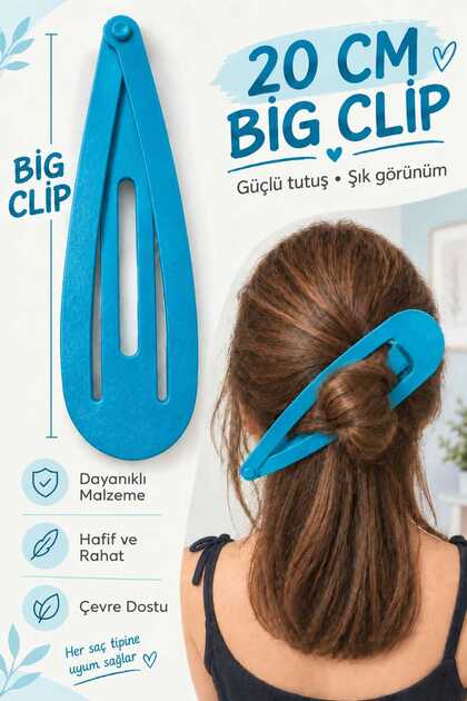 Büyük Çıtçıt Saç Tokası/Aksesuarı - Big Hair Clip 20 Cm (Açık Mavi)