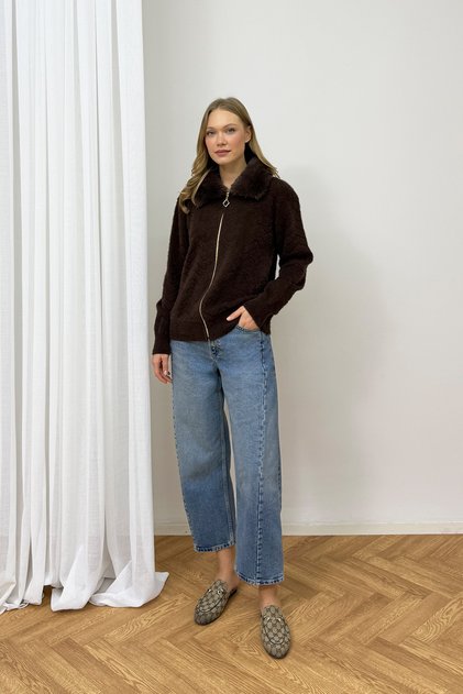 Fur Collar Zippered Cardigan 92-617