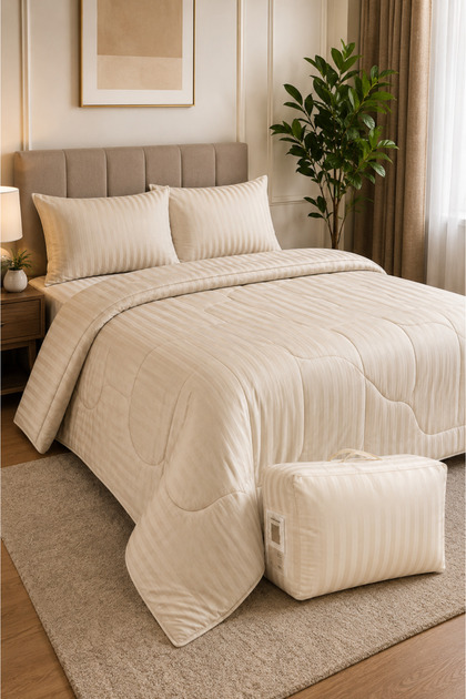Cotton Ease Single Comforter Set with Pillow Cover- 140×200 cm – Beige I 100% Premium Cotton I 250 Thread Count.