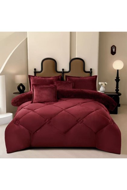 لحاف شتوي نفرين 6 قطع مخمل فرو مبطن كاروهات قياس 250*230