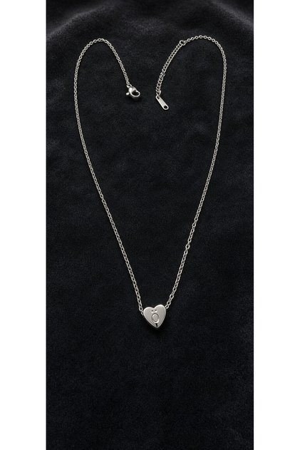 Silver Color -Ö- Letter Heart Detailed Minimal Thin Chain Steel Necklace -Tarnish Resistant-45Cm