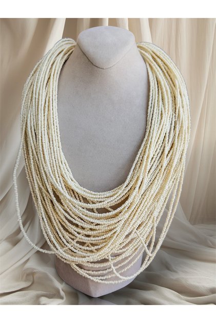 Zr Model Multi-Row Dense Sand Beaded Necklace