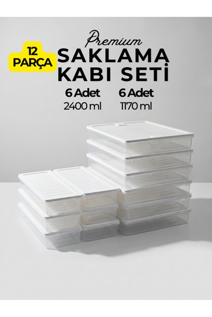 12 Parça Freshbox Saklama Kabı Seti - Mikrodalga ve Difrize Uyumlu (6x2400 ml + 6x1170 ml)
