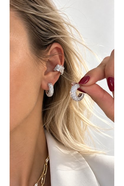 Luxury Vip Series Stainless Steel Hoop Earrings with Zircon Stone Detail