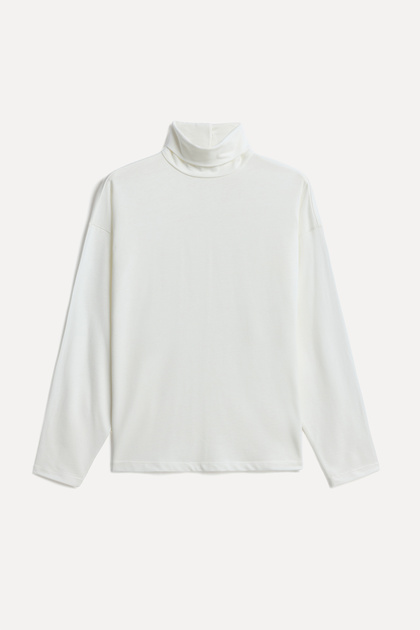 Women's Off-White Loose Fit High-Neck Modal Blend Sweatshirt